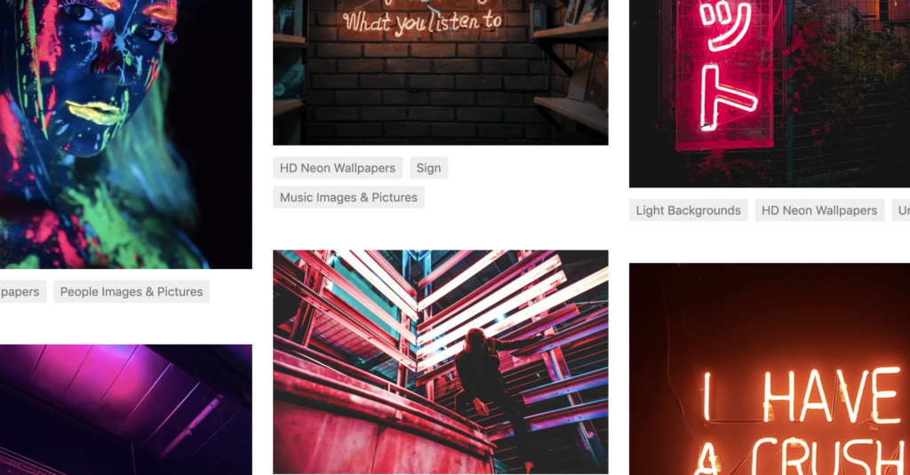 Screenshot of several neon themed stock images for the blog post about where to get free stock images, photos and more design assets