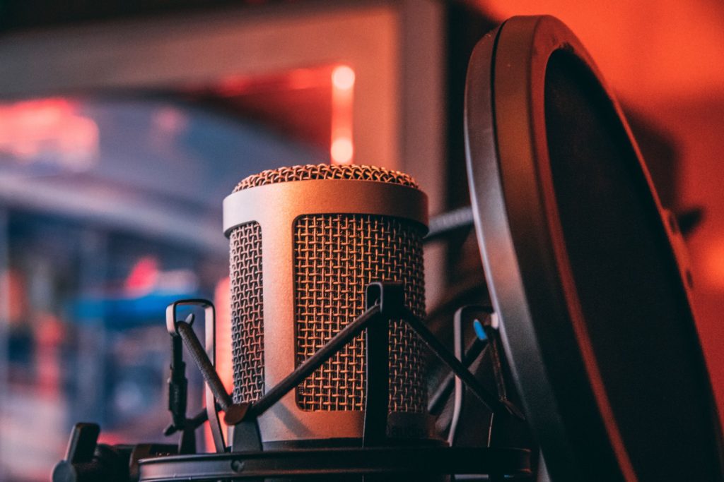 Stop making boring B2B marketing content: image of a microphone and podcast recording setup