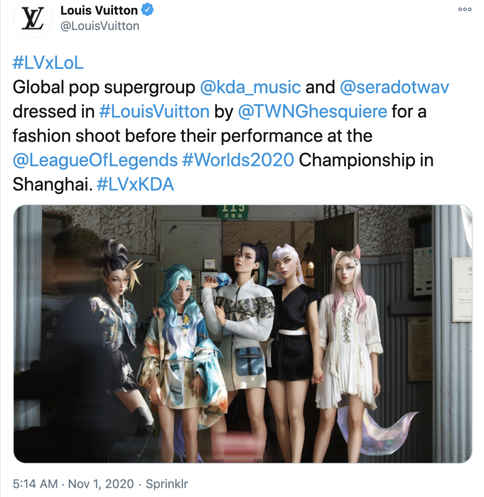 Screenshot of Louis Vuitton Instagram post showcasing pop group of virtual influencers wearing Vuitton