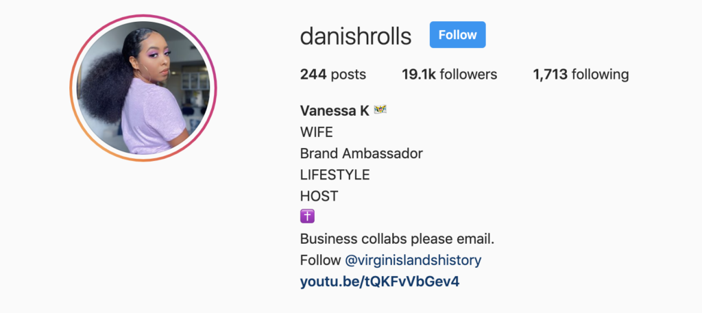 Screenshot of micro-influencer danish rolls Instagram account