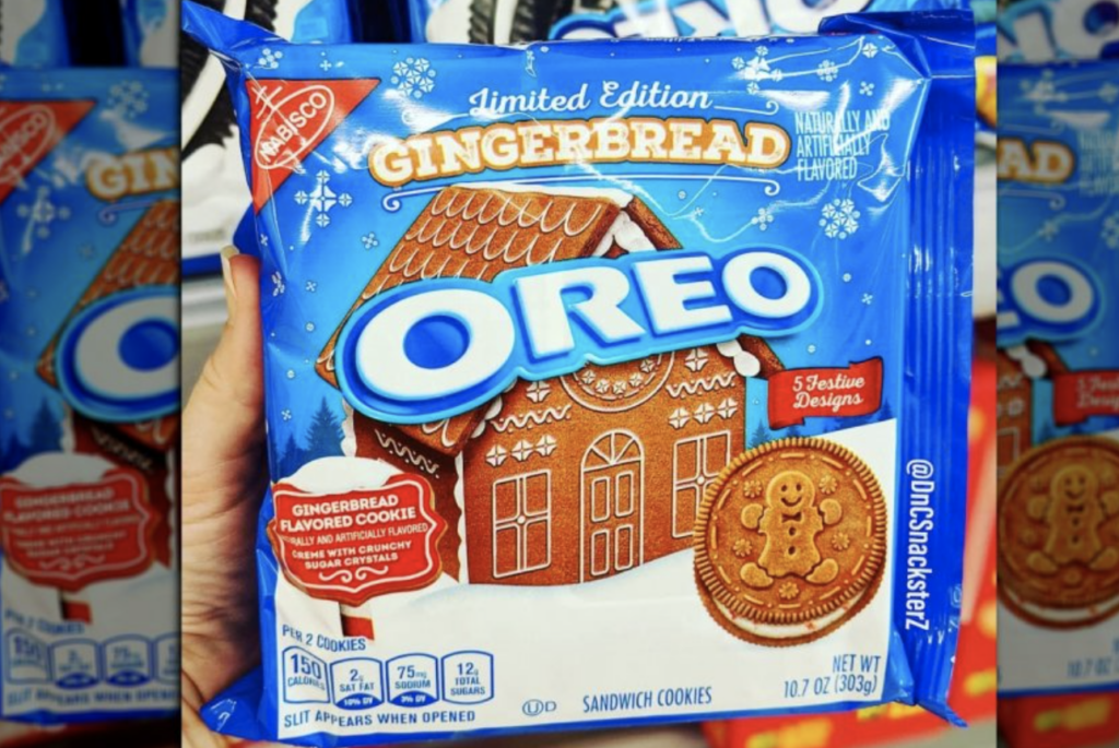 package of gingerbread OREO cookies as part of the brand's holiday marketing campaign 2020