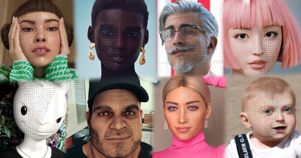 8 headshots of various virtual influencers