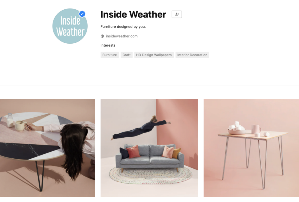screenshot of branded stock photos uploaded to unsplash by furniture brand inside weather