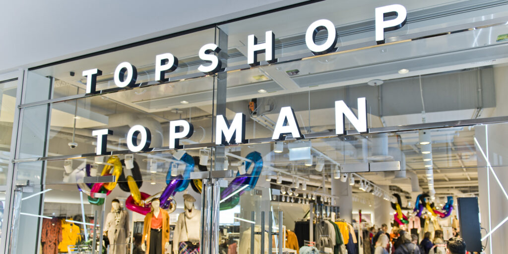 Image of exterior of Topshop store, the latest brand to face financial woes because of lack of gen-z and millennial marketing strategy