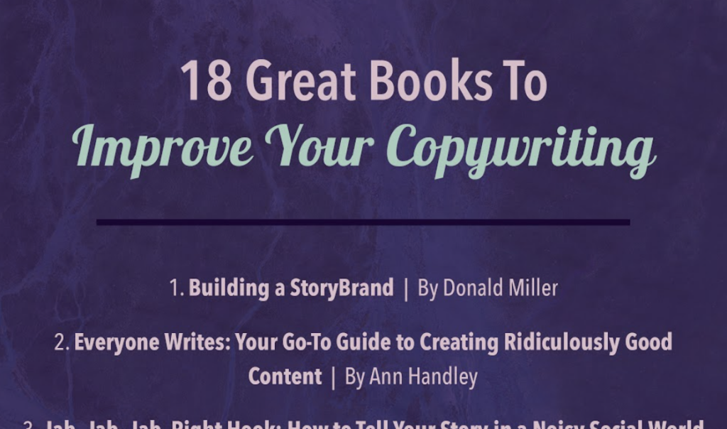 preview of infographic titled "18 great books to improve your copywriting"