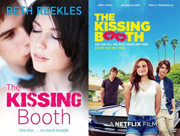 side by side image of the kissing booth book and netflix movie of the book, which was originally published on wattpad