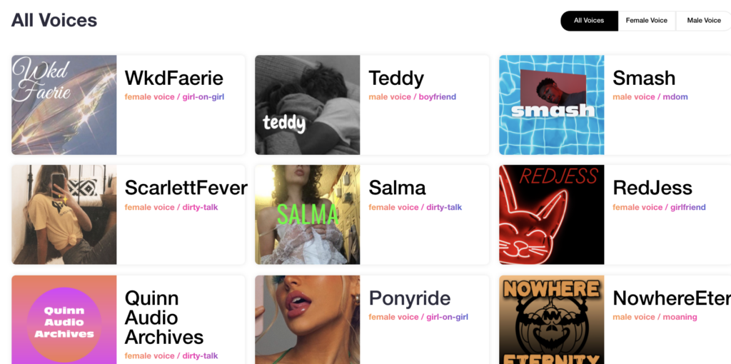 screenshot from quinn app showing variety of creators who contribute content to the platform, created by tech ceo caroline spiegel