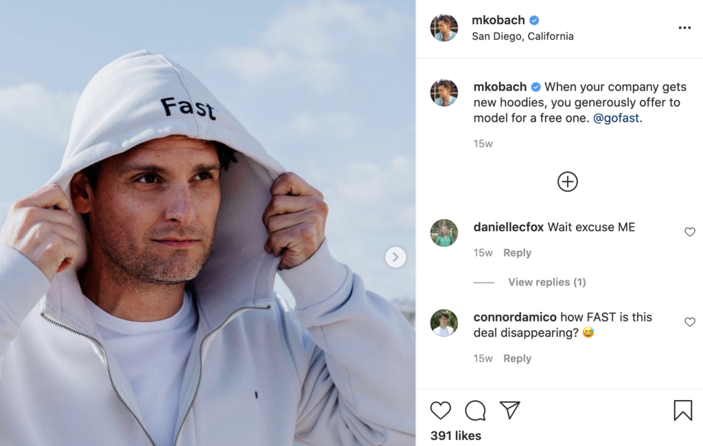 screenshot of instagram post by matthew kobach, head of content for fast. example of how employee advocacy can overlap with b2b influencer marketing strategy