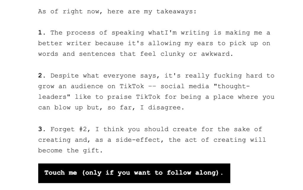 cole's sticky notes email newsletter follows best practices by summarizing takeaways at the end of the content to make it skimmable