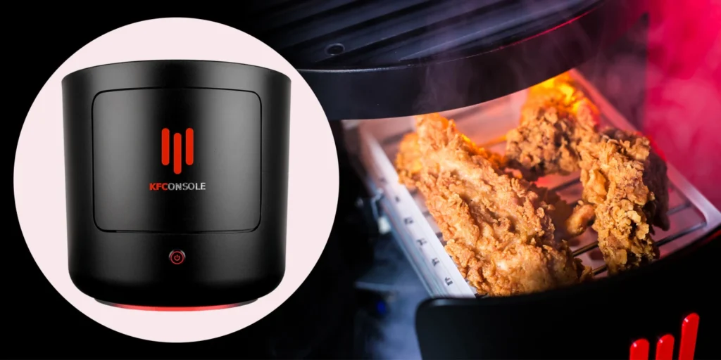 Image of the faux campaign launched by KFC as a creative marketing strategy idea to capture attention - a gaming console "invented" by the brand that could also warm your fried chicken