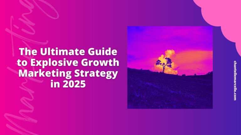 title card - "The Ultimate Guide to Explosive Growth Marketing Strategy in 2025" with pink and purple gradient background and image of a dark silhouette of a tree on a hill with fluffly orange cloud in background and pink, orange and purple sky
